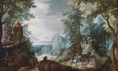 Paisaje boscoso con un asalto de Pieter Schoubroeck